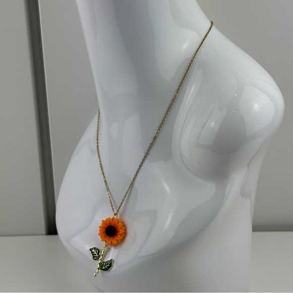 Sunflower Pendant Necklace Flower Floral Faux Gold Chain Enamel Jewelry Gift NEW - Picture 11 of 16